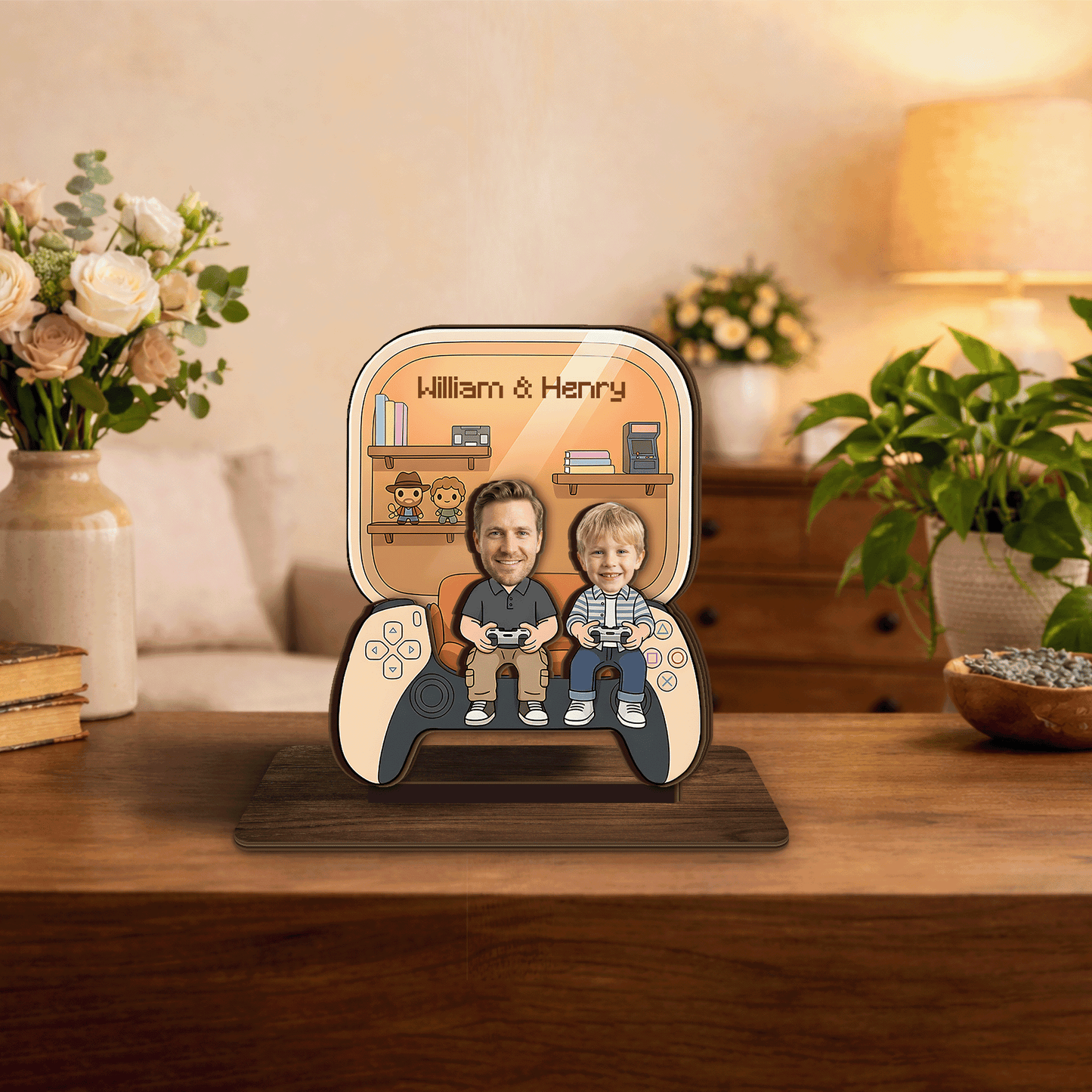Game Dad and Kid Personalized Wooden Standing Sign – Family Gift Decor