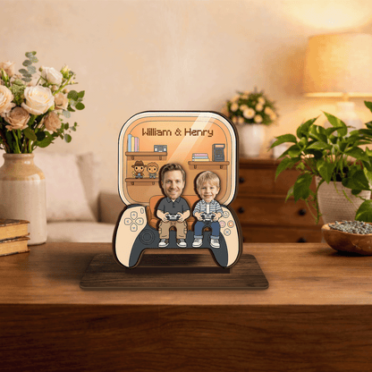 Game Dad and Kid Personalized Wooden Standing Sign – Family Gift Decor