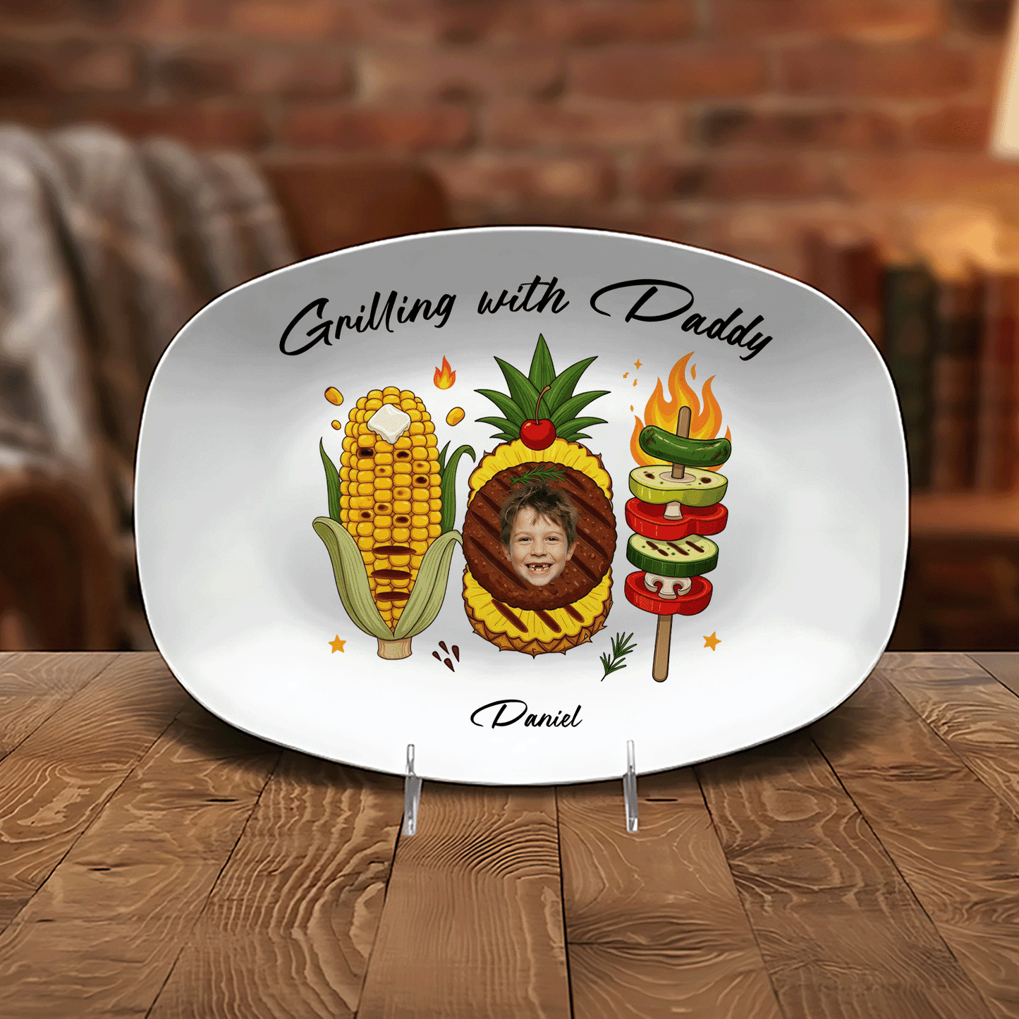 Personalized “Grilling With Daddy” Decorative Plate – Custom Photo BBQ Keepsake