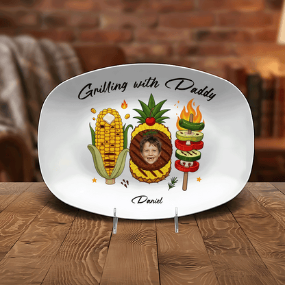 Personalized “Grilling With Daddy” Decorative Plate – Custom Photo BBQ Keepsake