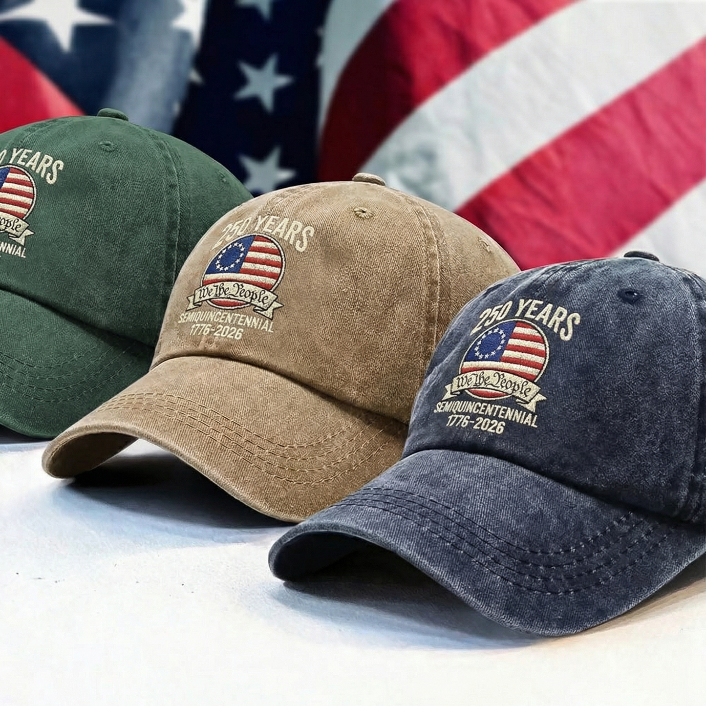 America 250th Anniversary Washed Denim Cap – Custom Name