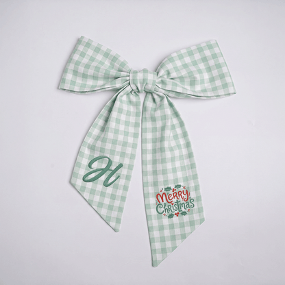 Custom Letter Merry Christmas Embroidered Linen Wreath Sash, Personalized Monogram Holiday Bow Sash for Door Decor