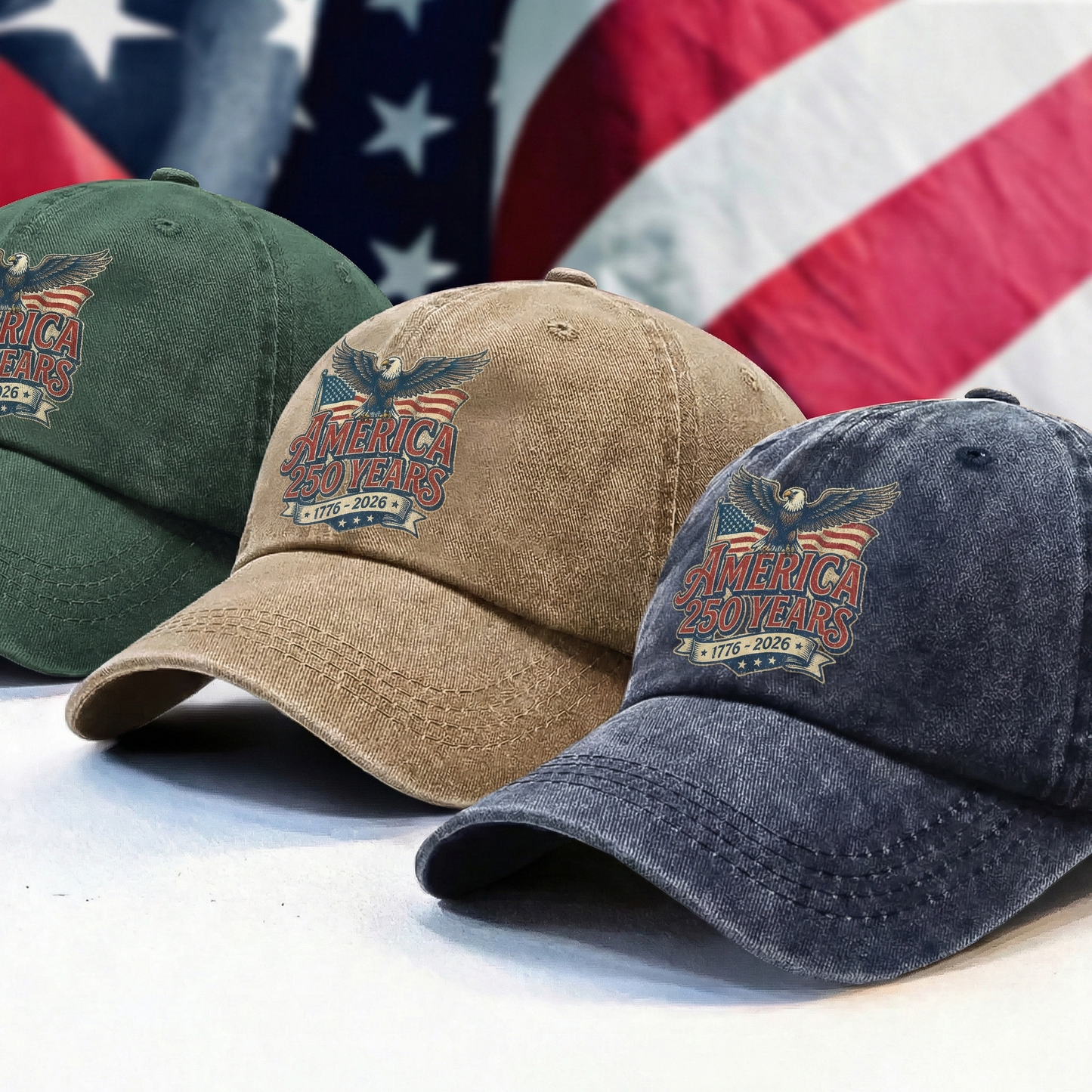 America 250 Years of Freedom – Patriotic Gift for Independence Day & American Pride – Personalized Washed Denim Baseball Cap