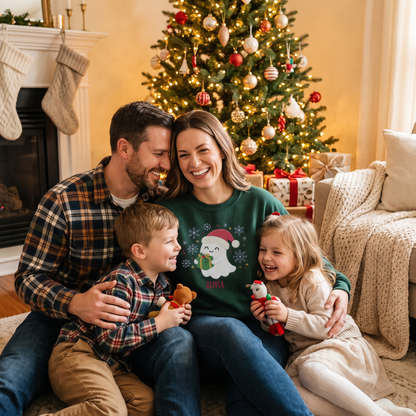 Personalized Cute Christmas Ghost Embroidered Sweatshirt | Custom Name Holiday Crewneck Gift