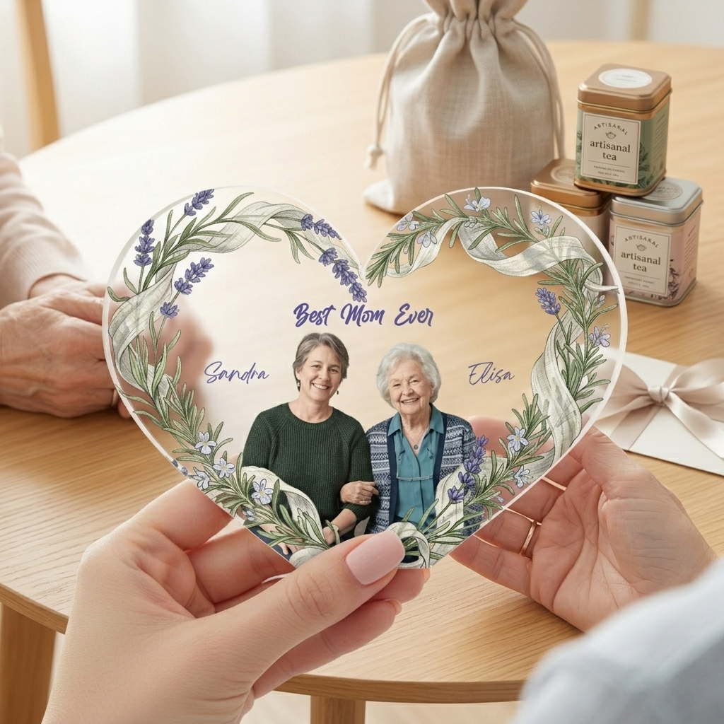 Best Mom Ever – Heartfelt Mother’s Day Gift for Mom – Personalized Heart Acrylic Photo Plaque