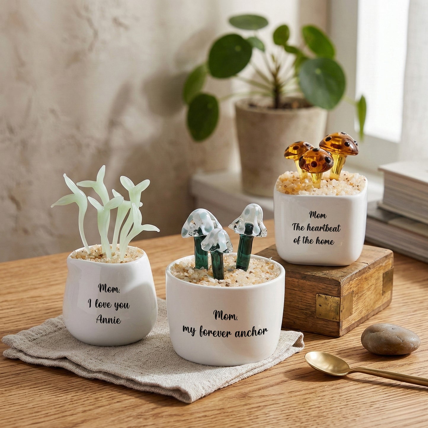 Personalized Mushroom Glass Pot – Ocean Floral Planter Gift