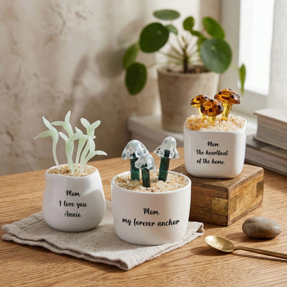 Personalized Mushroom Glass Pot – Ocean Floral Planter Gift