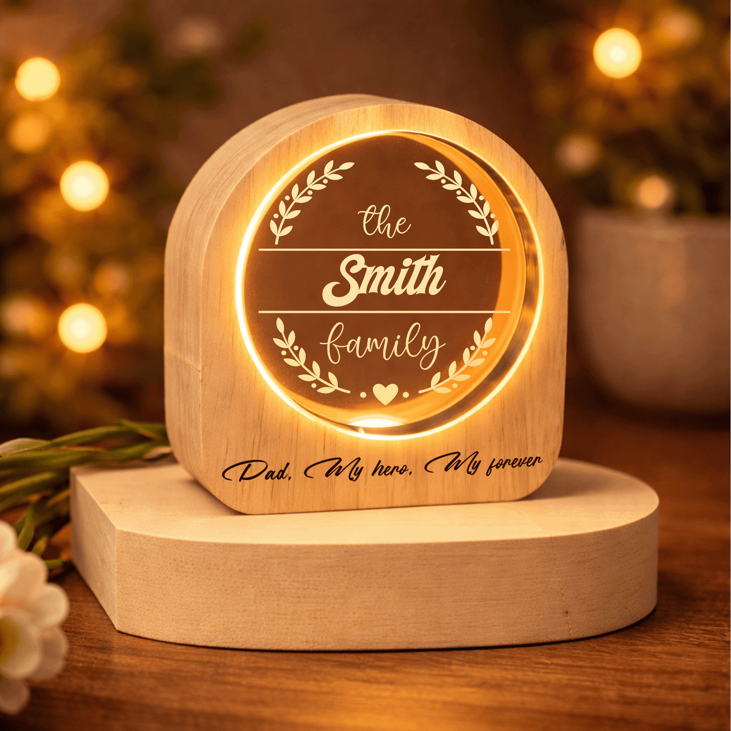 Personalized Round Night Light – “Dad My Hero My Forever” Custom Name Gift