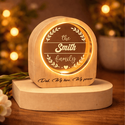 Personalized Round Night Light – “Dad My Hero My Forever” Custom Name Gift