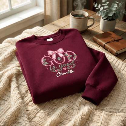 Personalized Embroidered Christmas Floral Sweatshirt with Custom Name
