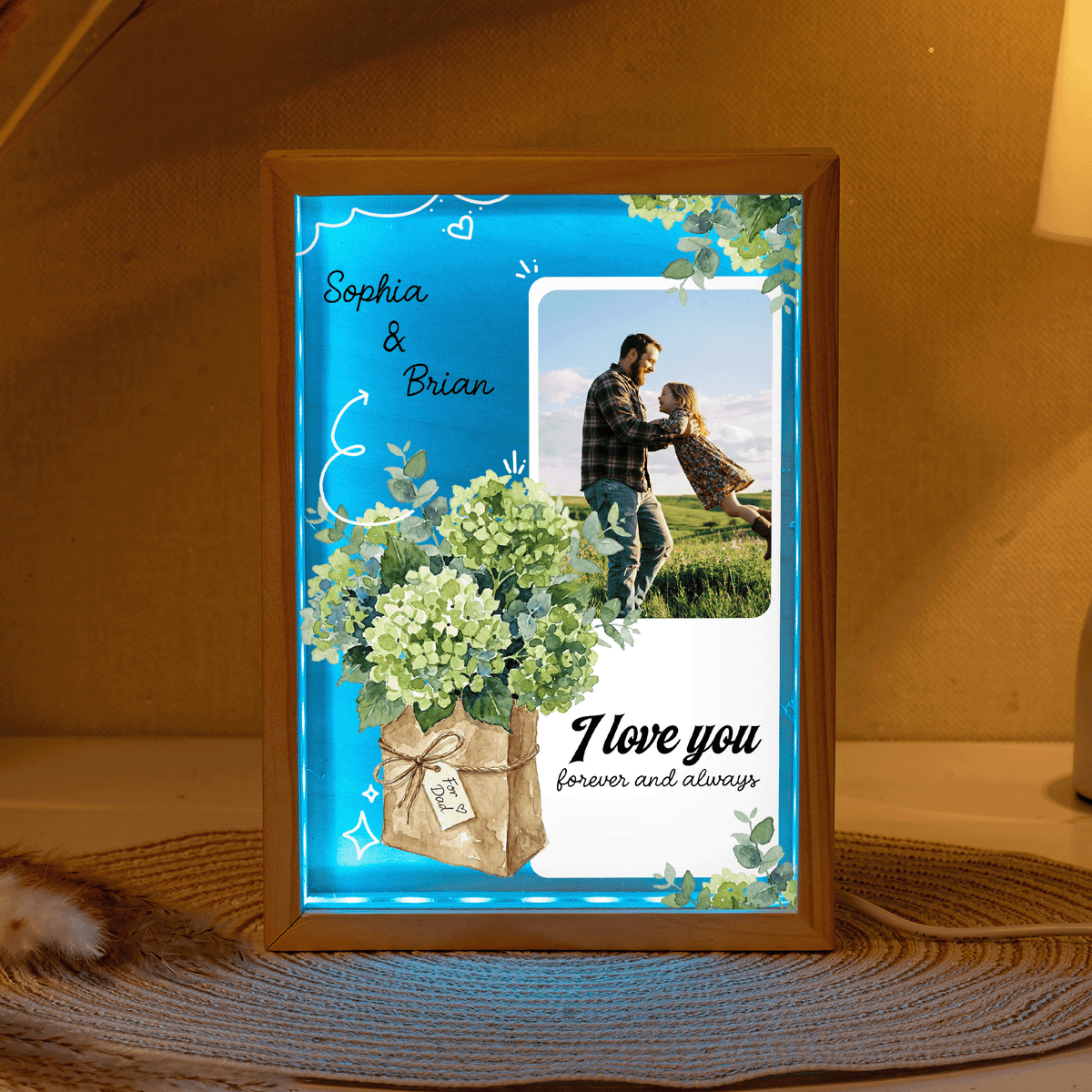 I Love You Forever and Always Photo Frame Light Box - Custom Photo LED Gift for Dad
