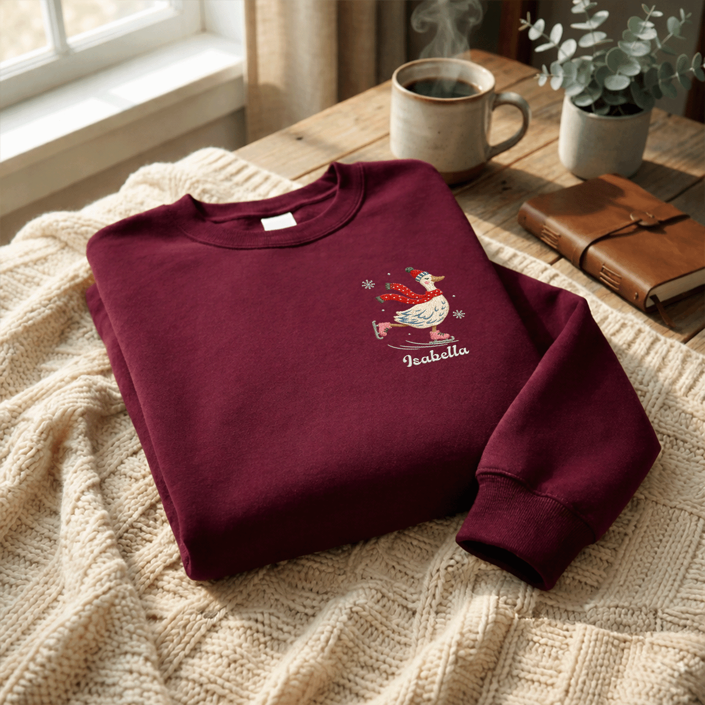 Personalized Embroidered Ice Skating Goose Sweatshirt with Custom Name