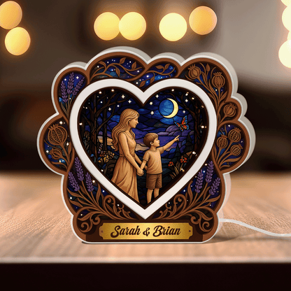 Personalized Acrylic Night Light for Mom and Child – Custom Mother Baby LED Lamp, Nursery Bedside Light