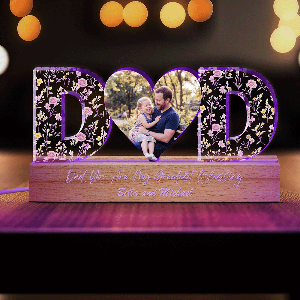 Custom Dad Photo Night Light with Kids’ Names - Personalized 3D LED Lamp Father’s Day Gift for Dad Family Keepsake Nightlight