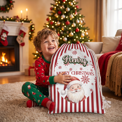 Personalized Cute Santa Pattern Christmas Sack with Custom Name