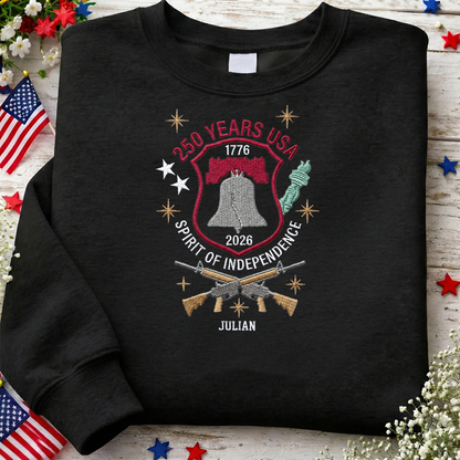 USA 250 Years Since 1776 Embroidered Sweatshirt - Classic Patriotic Celebration