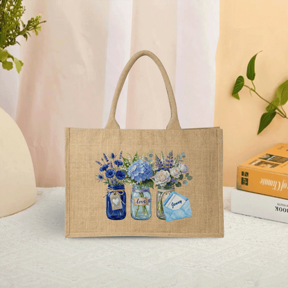 Personalized Blue Blossom Linen Handbag – Family Love Gift