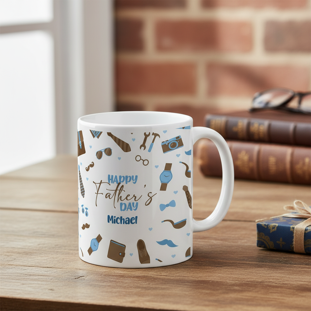 Personalized Happy Father’s Day Ceramic Mug Custom Name Gift for Dad Birthday Gift Idea