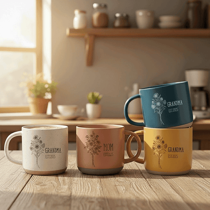 Bloom with Love – Meaningful Mother’s Day Gift for Mom – Personalized Engraved Flower Coffee Mug