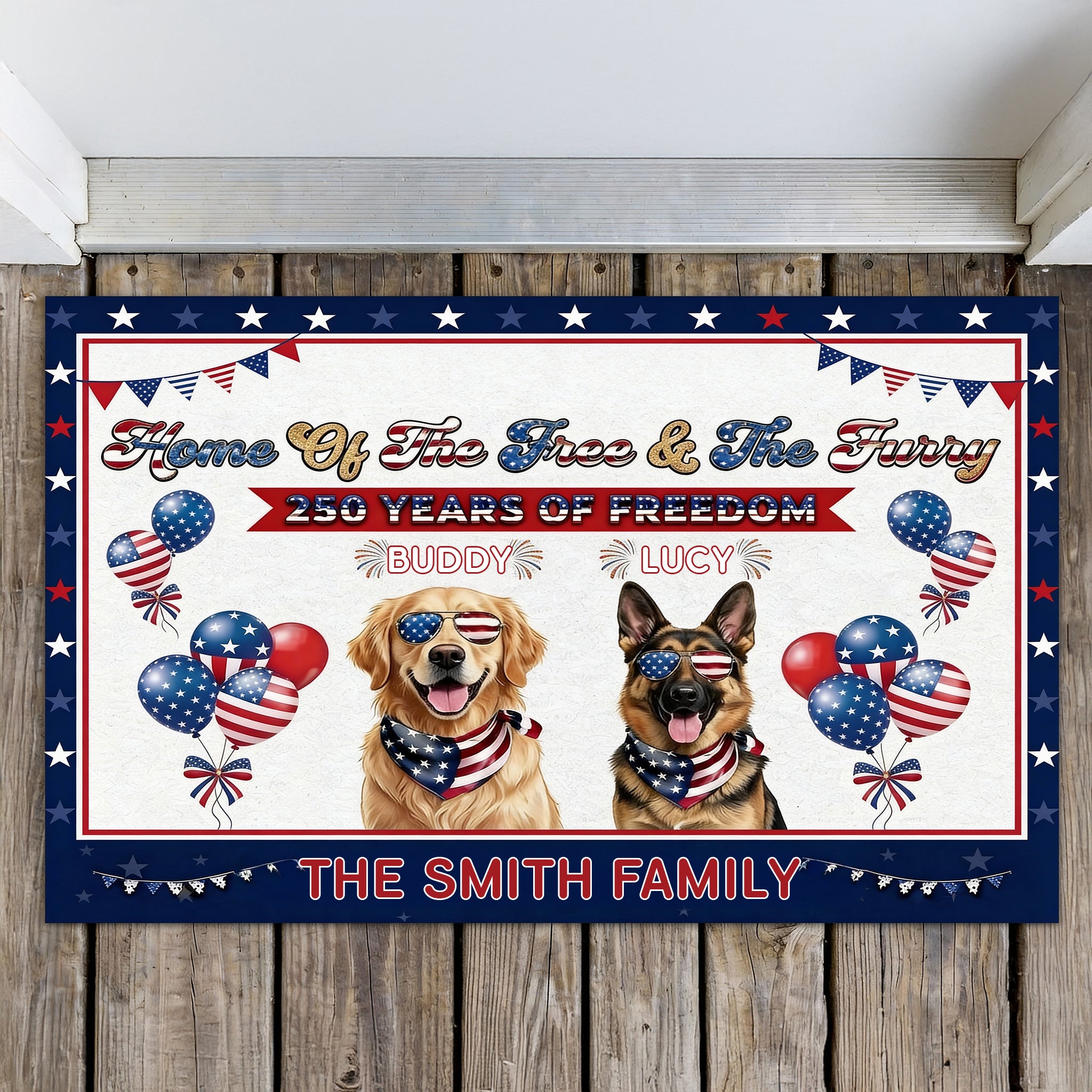 Personalized Dog Lover Doormat - Home of the Free & the Furry 1776-2026