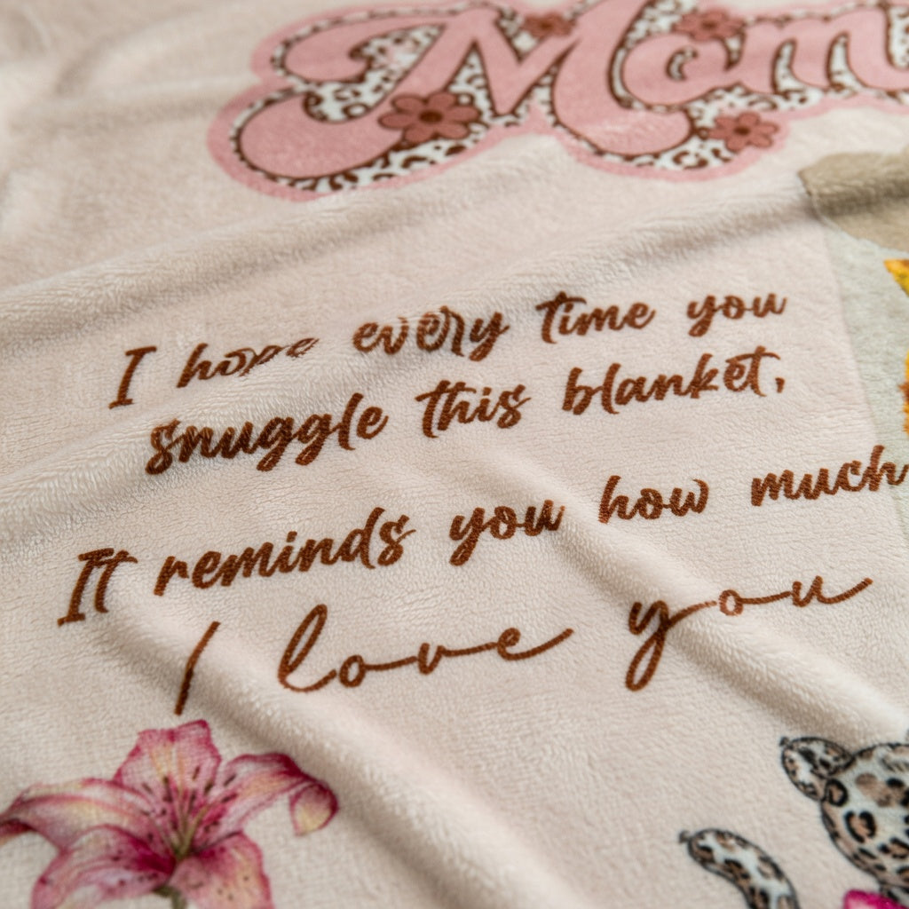 Personalized “Mom” Photo Blanket – Custom Family Love Blanket Gift for Mother