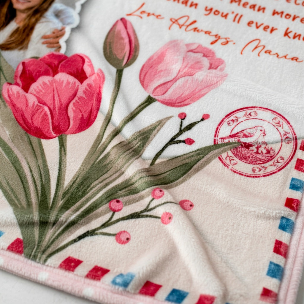 A Letter From Our Heart Personalized Photo Blanket – Mother’s Day Gift for Mom & GrandmaCustom Family Keepsake