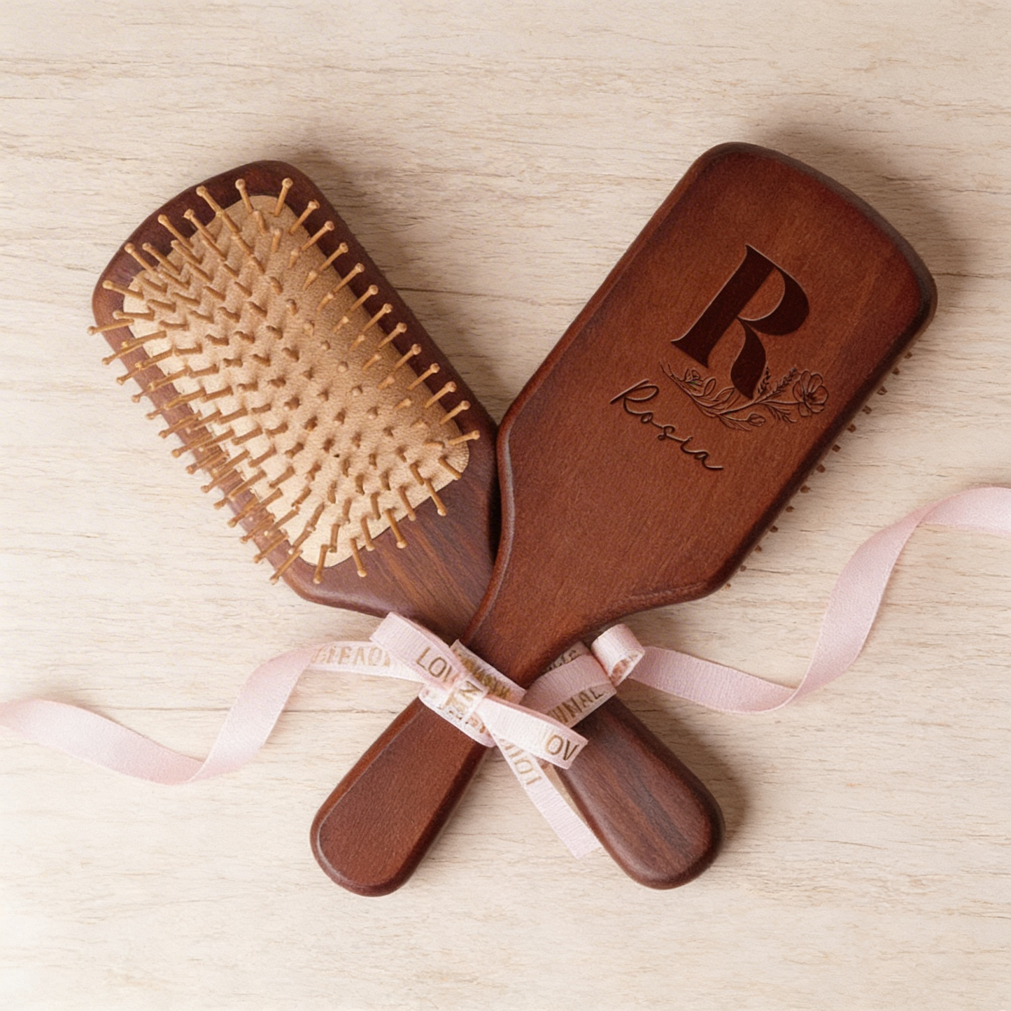 Personalized Bridesmaid Wooden Comb – Custom Name Airbag Hair Brush Wedding Party Gift