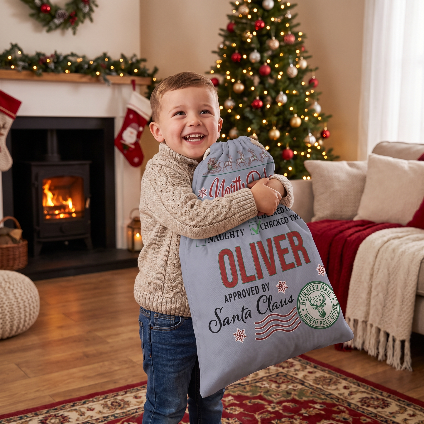 Personalized Reindeer Mail Christmas Sack with Custom Name
