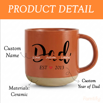 Personalized Established Year Clay Mug for Dad – Custom Name Father’s Day Gift, Dad Est. Coffee Mug