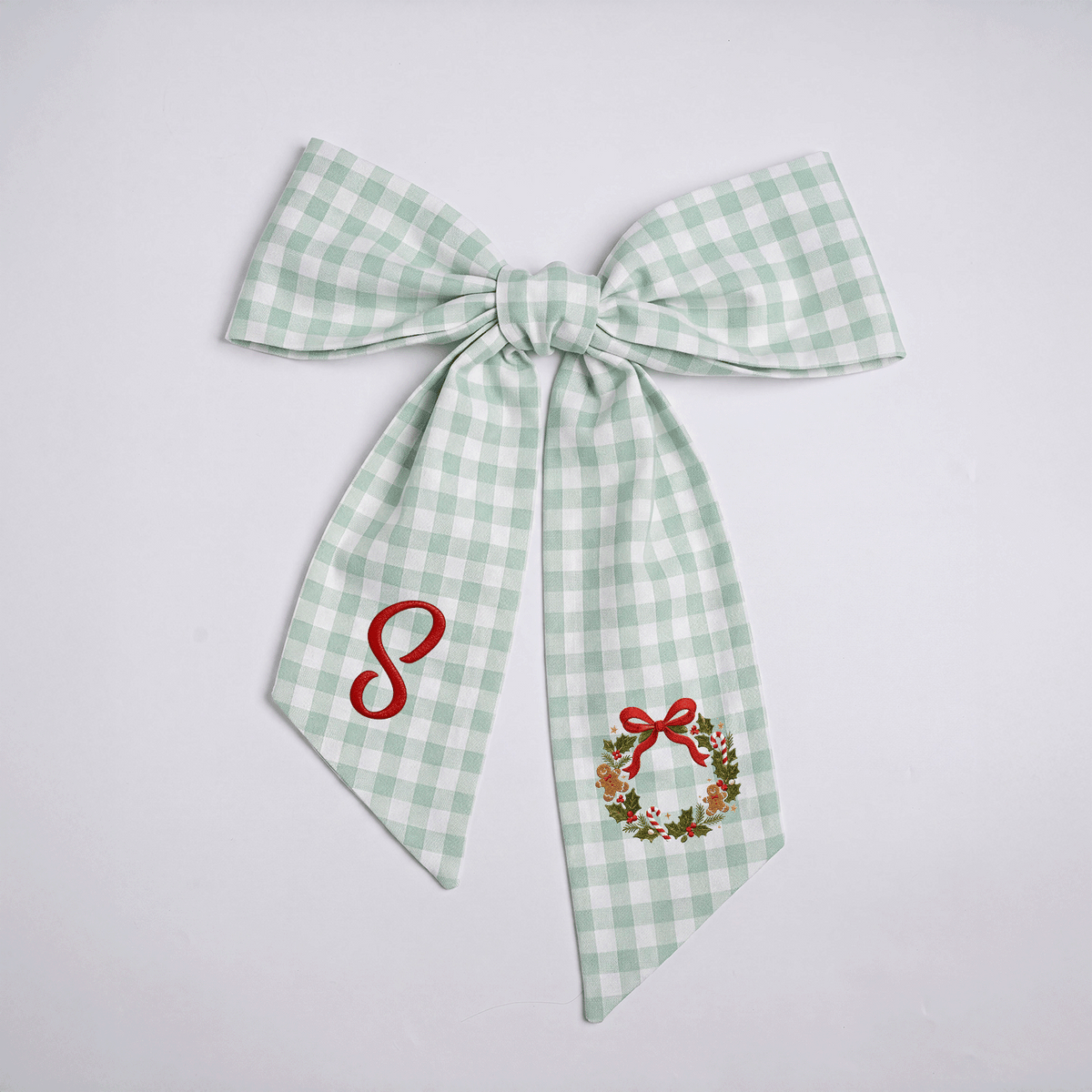 Custom Letter Christmas Wreath Embroidered Linen Wreath Sash, Personalized Monogram Holiday Bow Sash for Front Door Decor