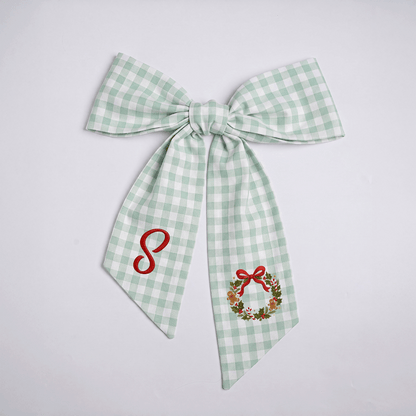 Custom Letter Christmas Wreath Embroidered Linen Wreath Sash, Personalized Monogram Holiday Bow Sash for Front Door Decor