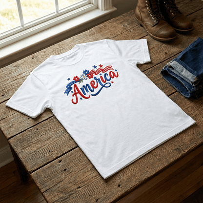 Floral America - Patriotic USA Flag with Flowers T-Shirt Design