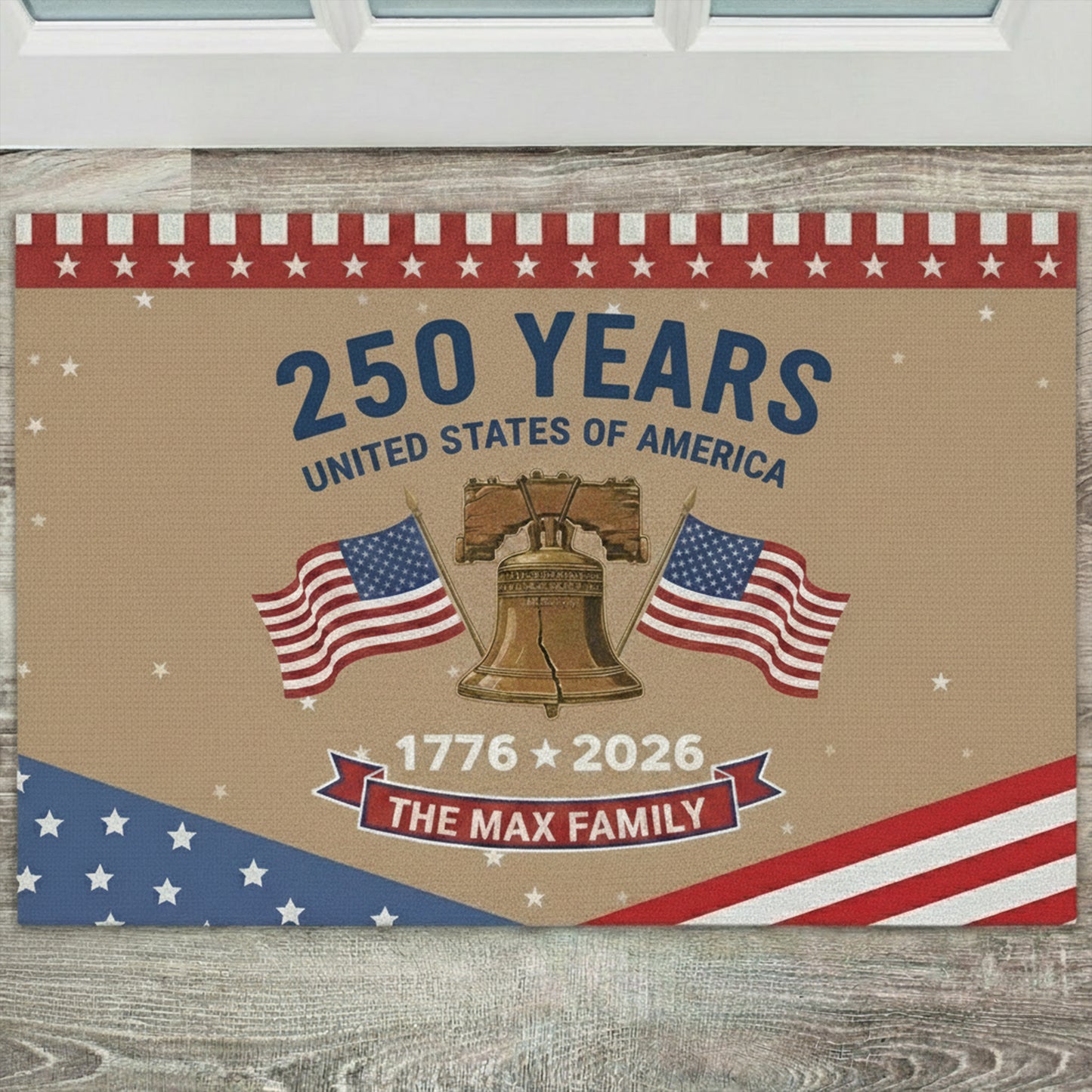 USA Semiquincentennial 250 Years Personalized Doormat - Patriotic Home Welcome Mat