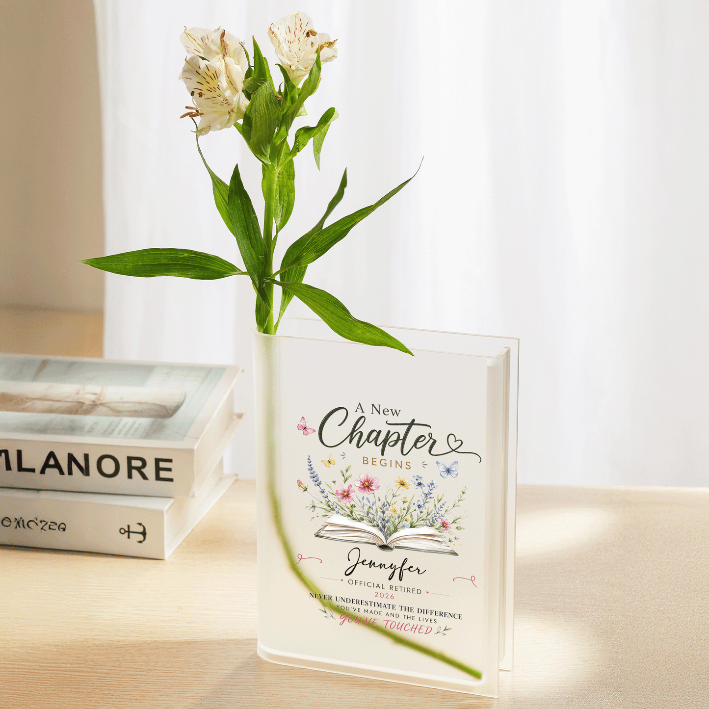 Personalized A Chapter Begins Acrylic Book Vase with Custom Photo Graduation Flower Vase