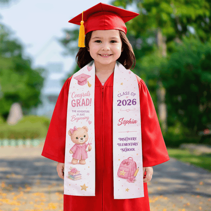 Personalized Congrats Grad Pink Kid Graduation Stole – Name and Year