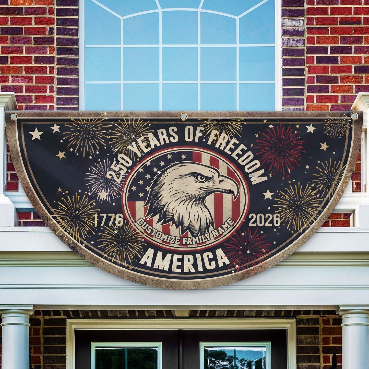 USA 250 Years Of Freedom Custom Family Name Non-Pleated Fan Flag