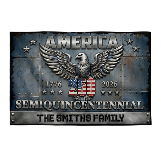 Custom Family Name America Eagle 250th Anniversary Semiquincentennial 1776-2026 Patriotic House Flag