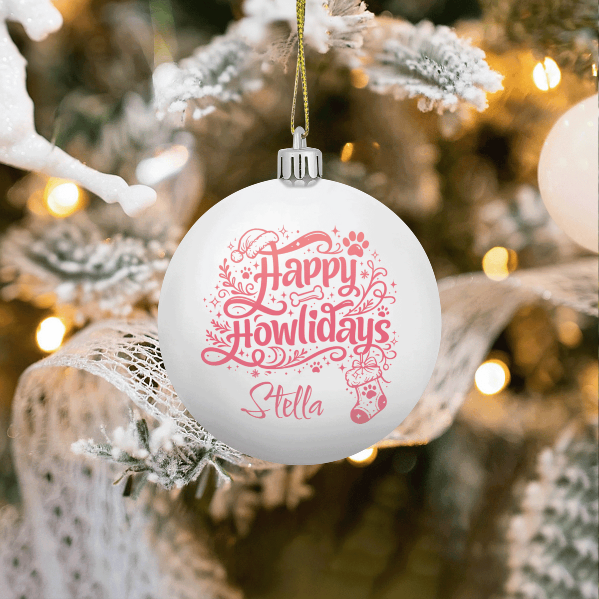 Personalized Dog Name Happy Howlidays Christmas Ball Ornament, Custom Pet Blue Shatterproof Plastic Bauble
