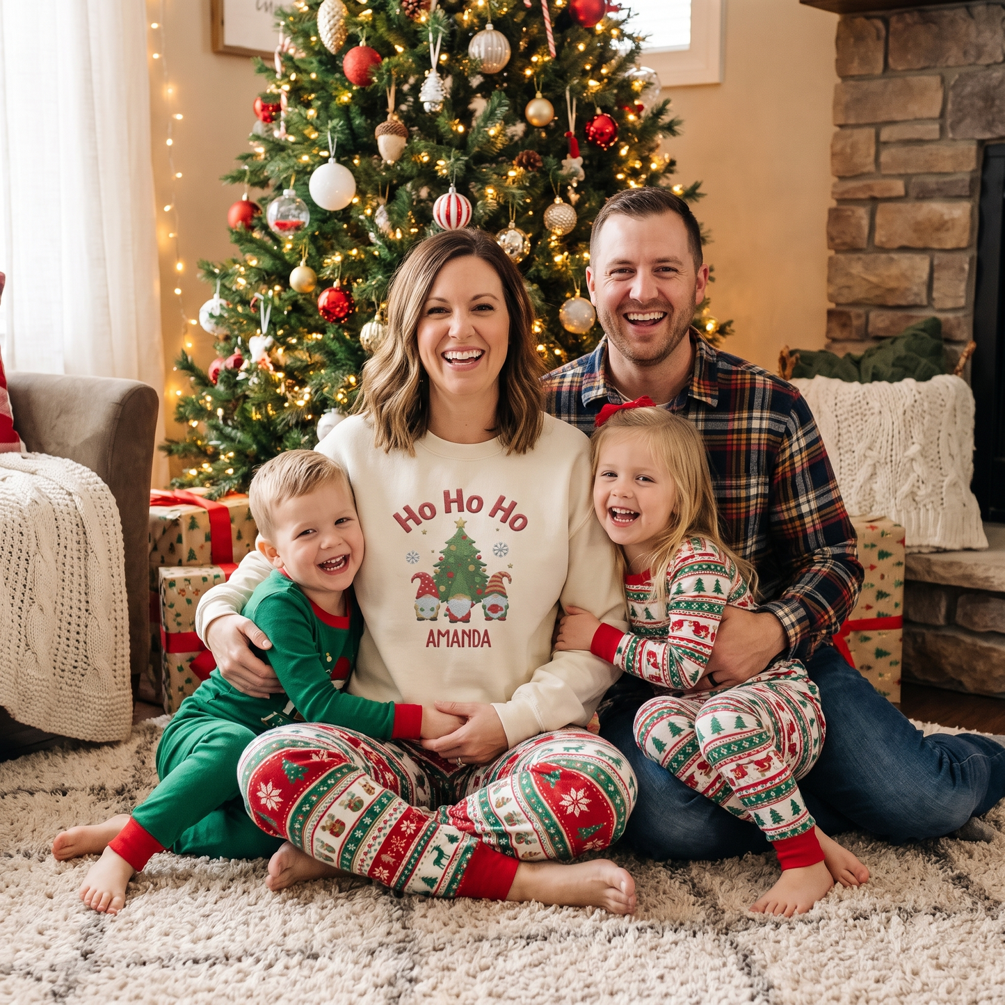 Personalized Ho Ho Ho Christmas Gnome Sweatshirt with Custom Name | Cute Holiday Crewneck Gift
