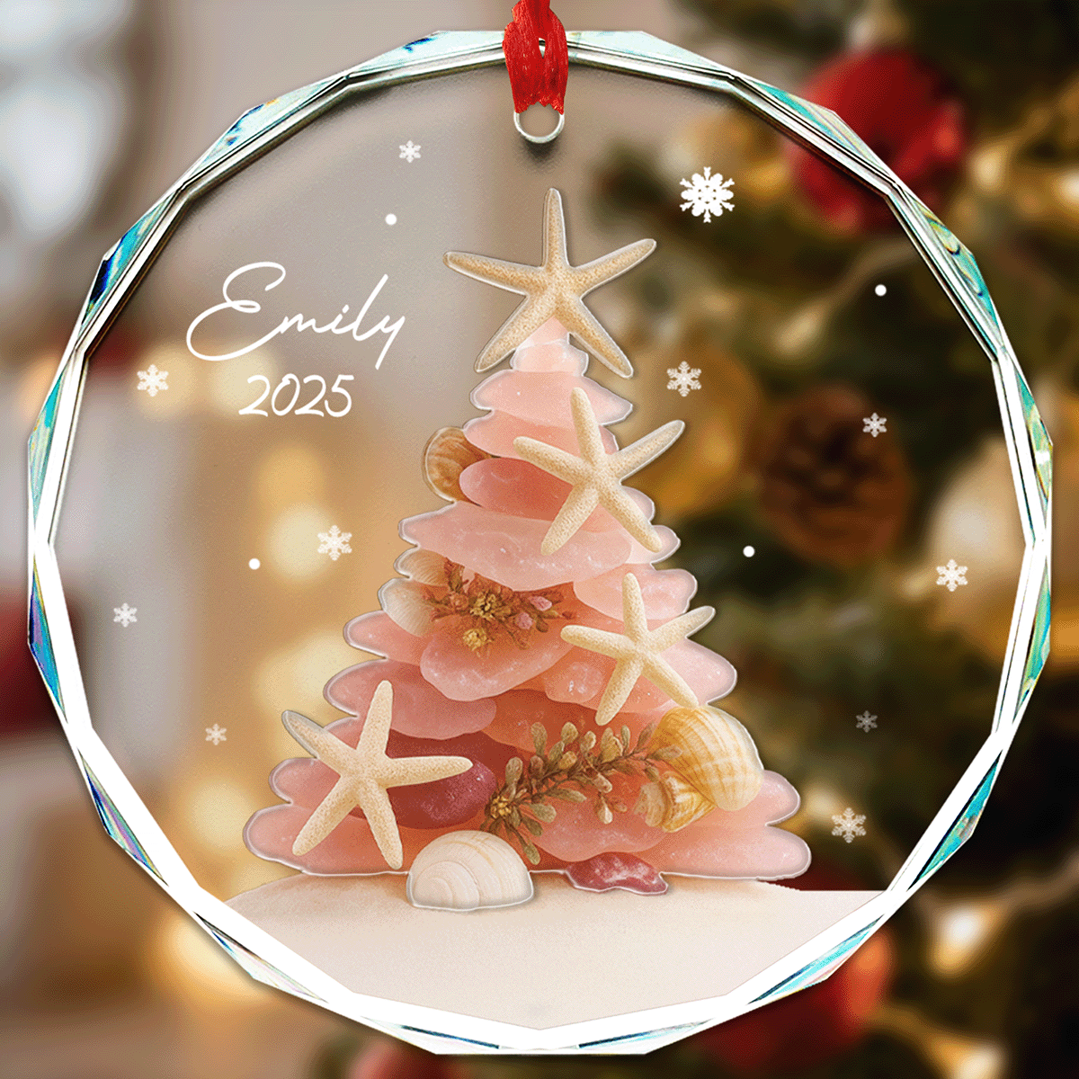 Personalized Christmas Tree Ocean Themed Glass and Acrylic Ornament