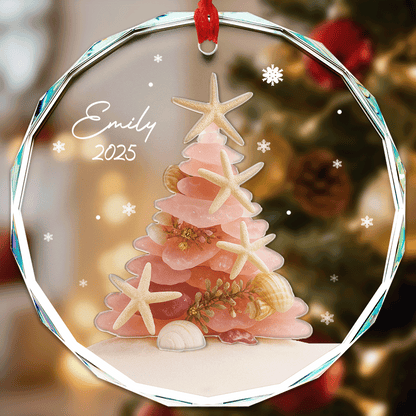 Personalized Christmas Tree Ocean Themed Glass and Acrylic Ornament