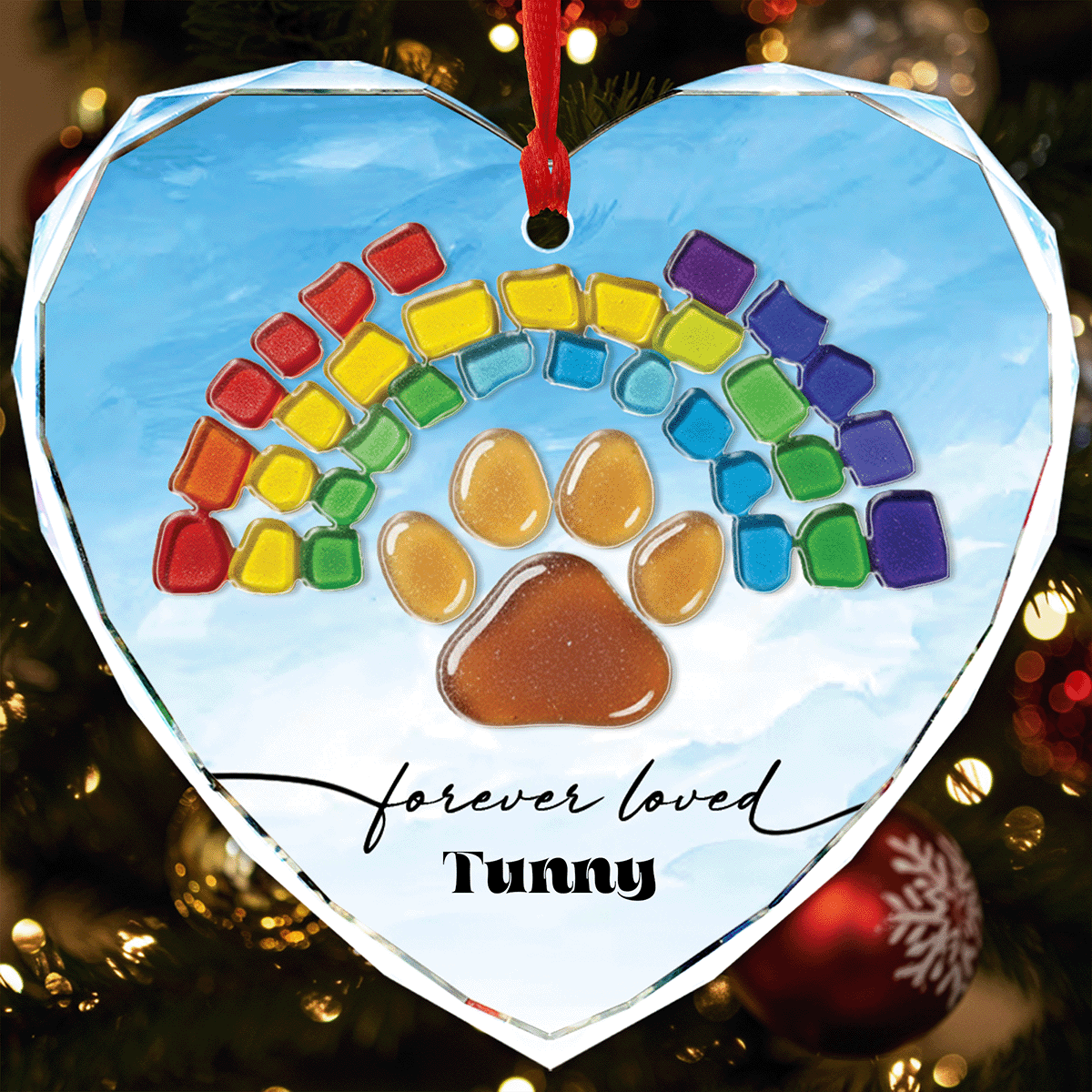 Personalized Pet's Name Rainbow Shade Glass and Acrylic Ornament