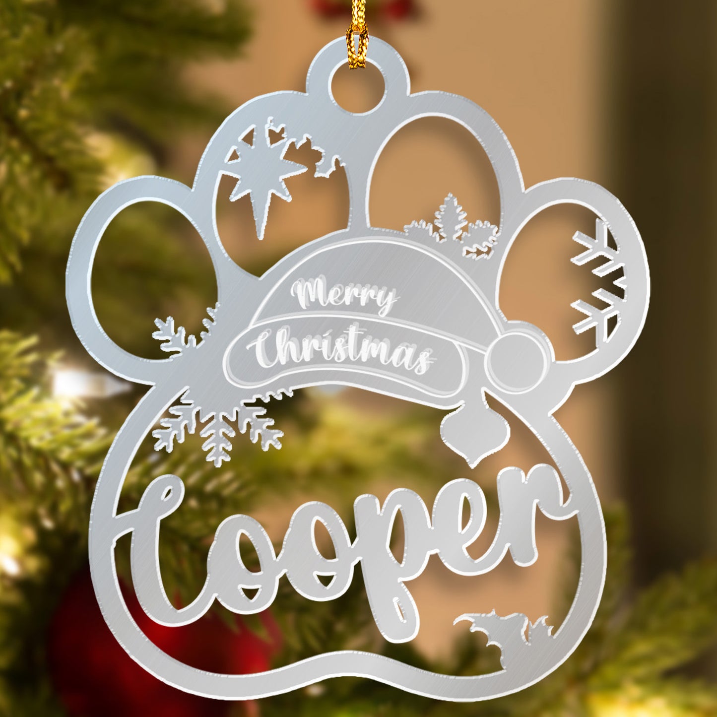 Paw Print Christmas Ornament – Personalized Mirrore Acrylic Dog Ornament