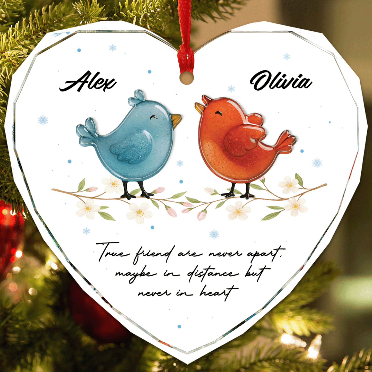 Personalized Birds Of A Feather Glass and Acrylic Ornament