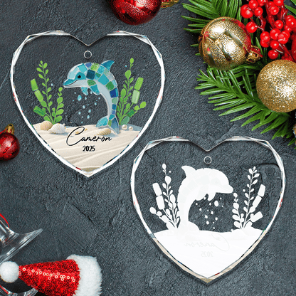 Personalized Dolphin Ocean Themed Glass and Acrylic Ornament