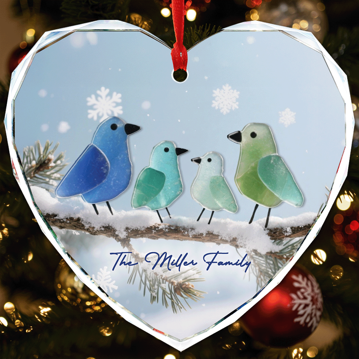 Personalized Nestle In Family Glass and Acrylic Ornament