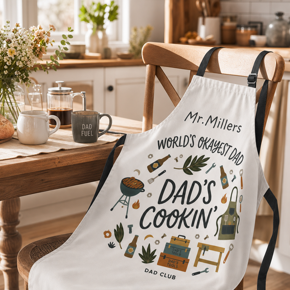 World’s Okayest Dad Apron – Funny Father’s Day BBQ & Cooking Gift