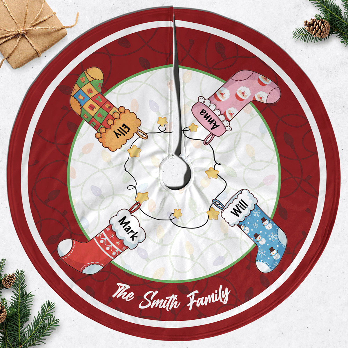 Personalized Family's Stockings Christmas Tree Skirt