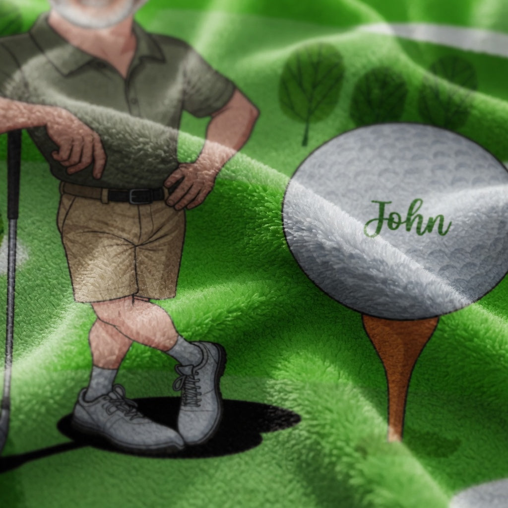 Custom Face Golf Dad Blanket – “Best Dad By Par” Personalized Photo Fleece Throw | Father’s Day Gift for Dad