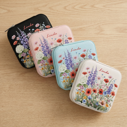 Custom Name Floral Jewelry Travel Box | Meaningful Gift for Her